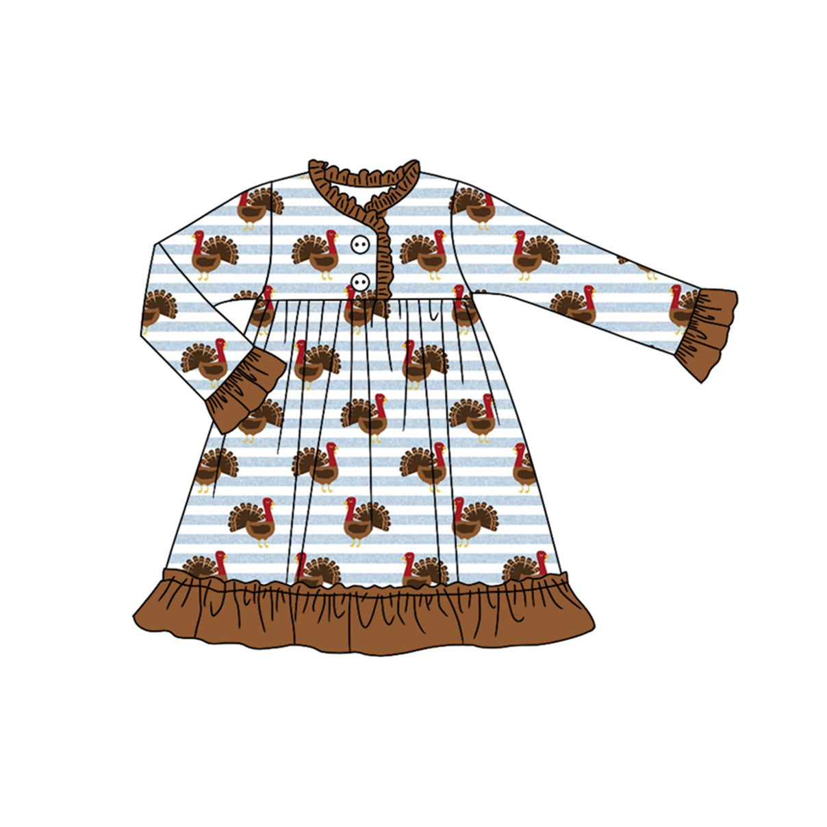 GLD0584 Baby Girls Thankgiving Turkey Long Sleeve Dress Pre-order