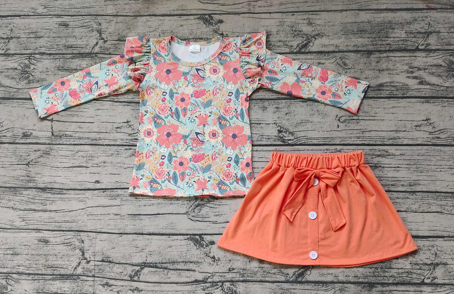 Baby Girls Floral Top Matching Orange Skirt Set