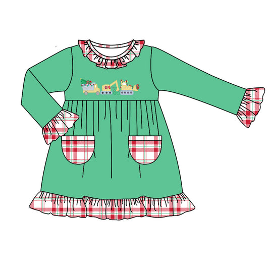 GLD0604 Baby Girls Christmas Truck Long Sleeve Dress Preorder