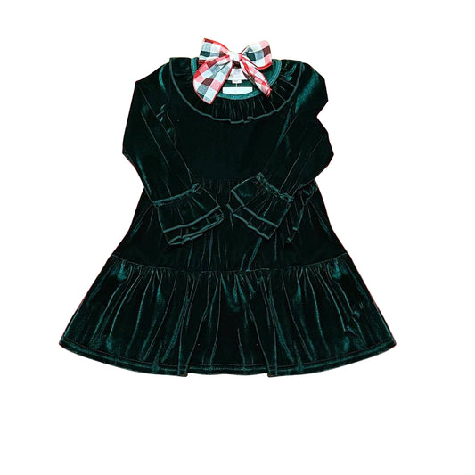 Baby Girls Dark Green Velvet Long Sleeve Dress Preorder