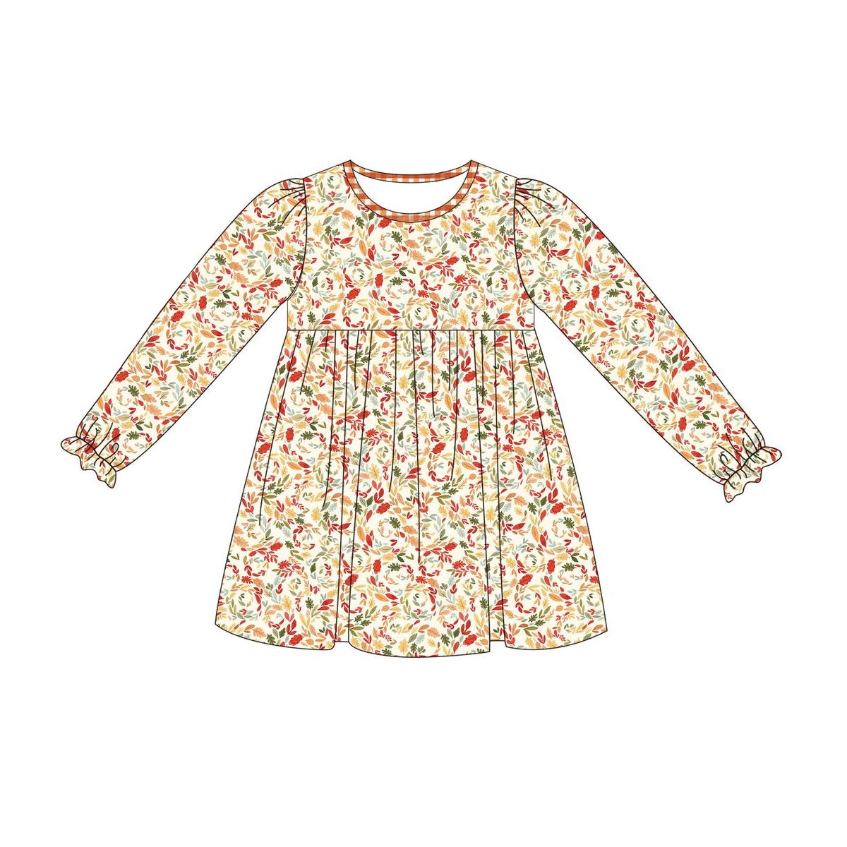 GLD0620 Baby Girls Fall Leaves Long Sleeve Dress Preorder