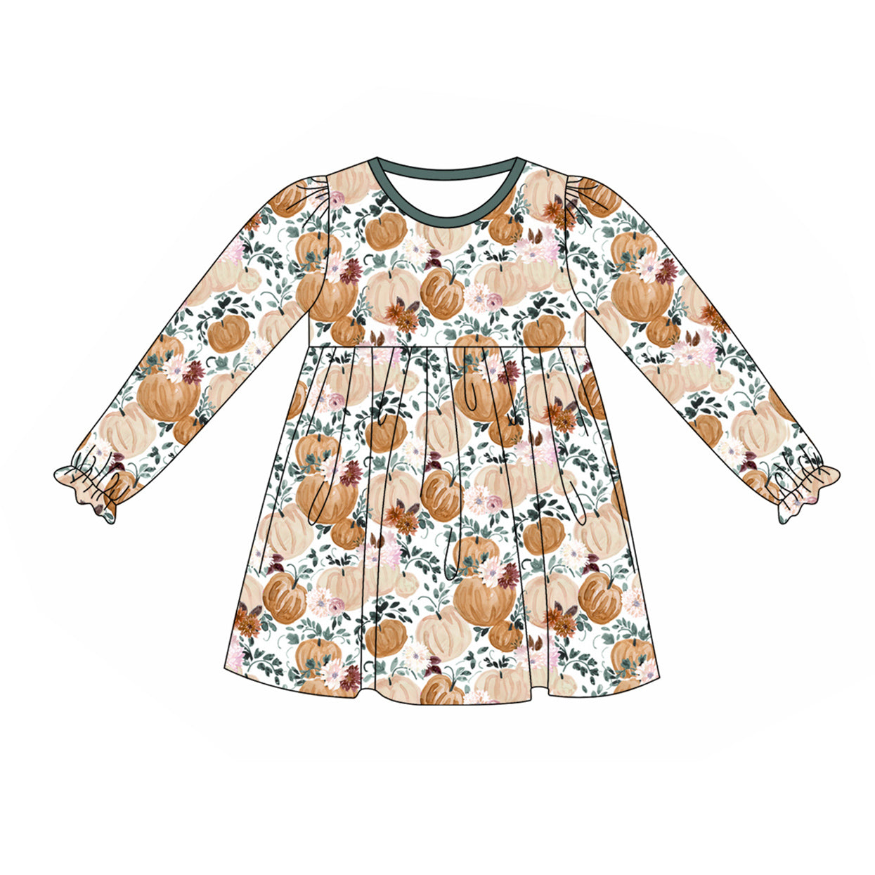 GLD0625 Baby Girls Fall Pumpkin Long Sleeve Dress Preorder