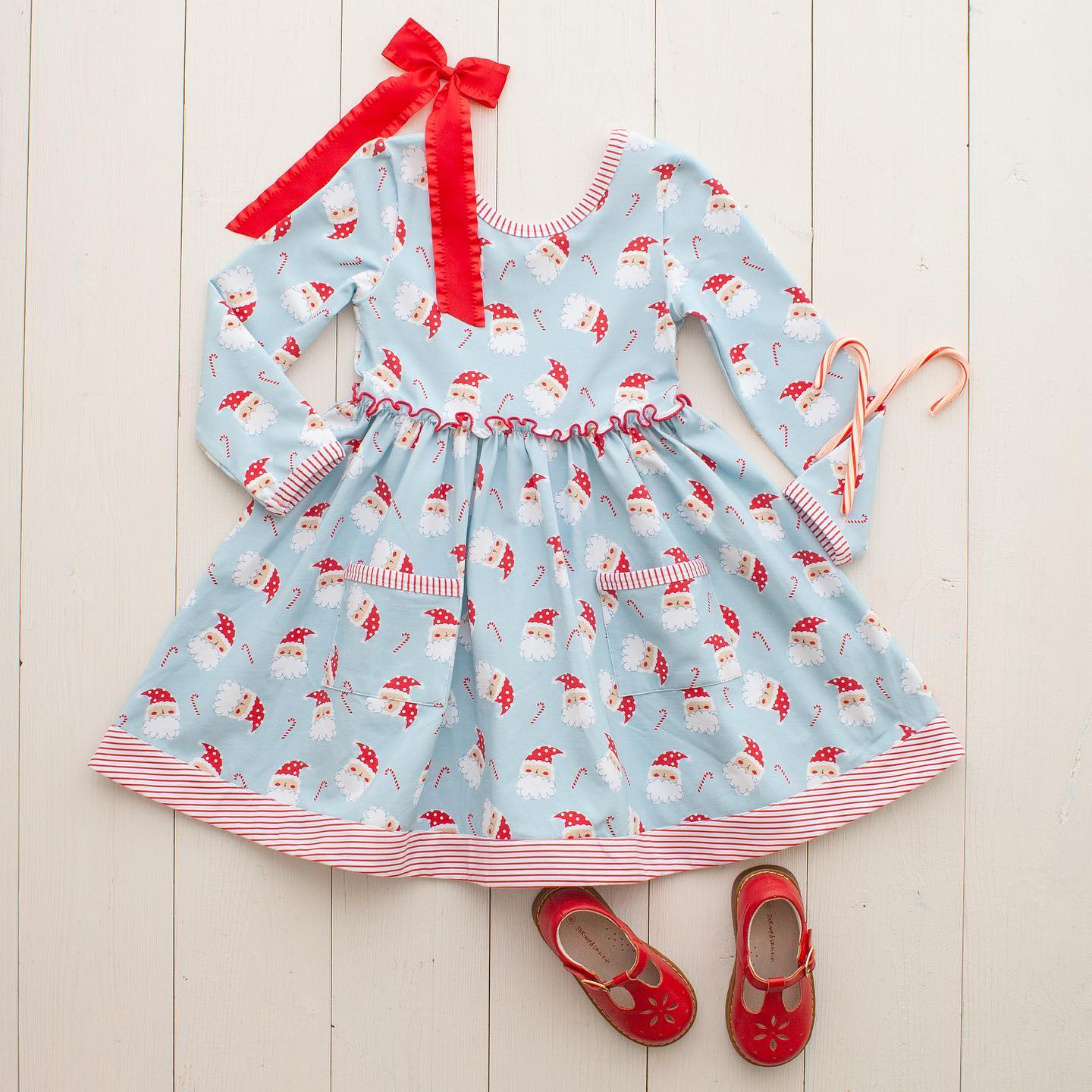 GLD0630  Baby Girls Christmas Santa Candy Cane Dress Preorder