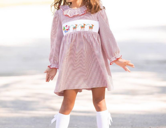 GLD0632 Baby Girls Christmas Santa Reindeer Long Sleeve Dress Preorder