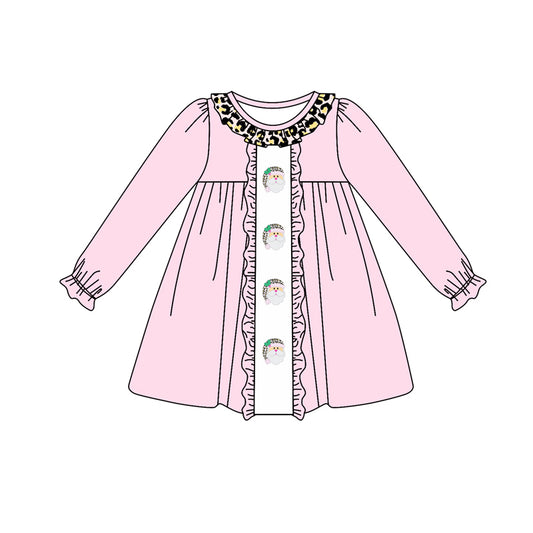 GLD0633 Baby Girls Christmas Santa Pink Long Sleeve Dress Preorder