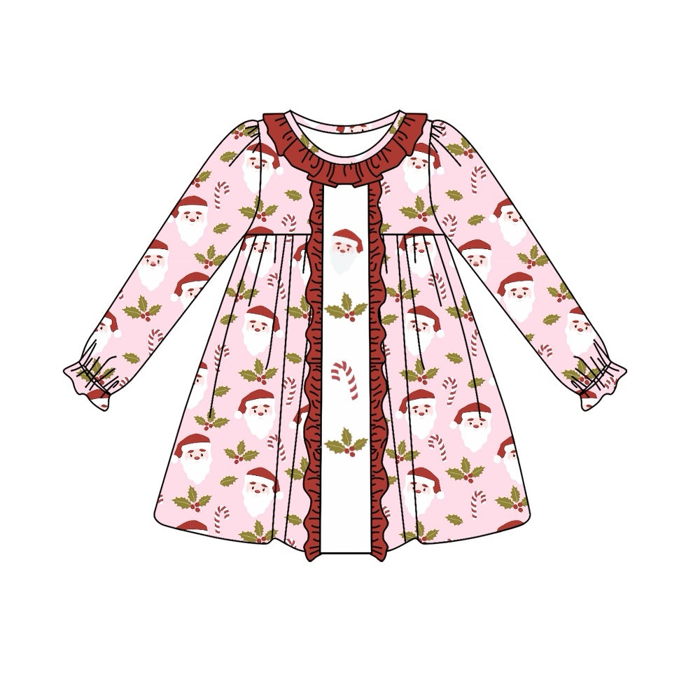 GLD0637 Baby Girls Christmas Santa Cancy Cane Long Sleeve Dress Preorder