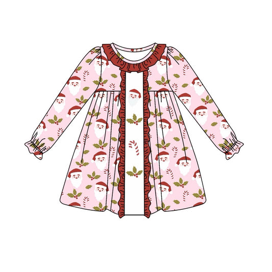 GLD0637 Baby Girls Christmas Santa Cancy Cane Long Sleeve Dress Preorder