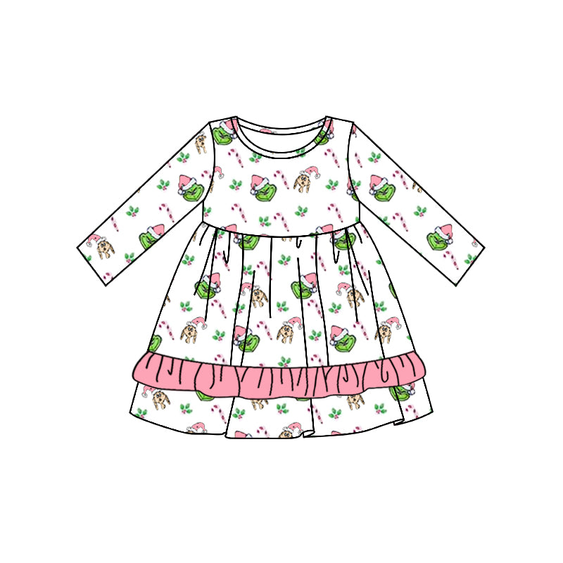 Baby Girls Green Face Cartoon Long Sleeve Dress Preorder