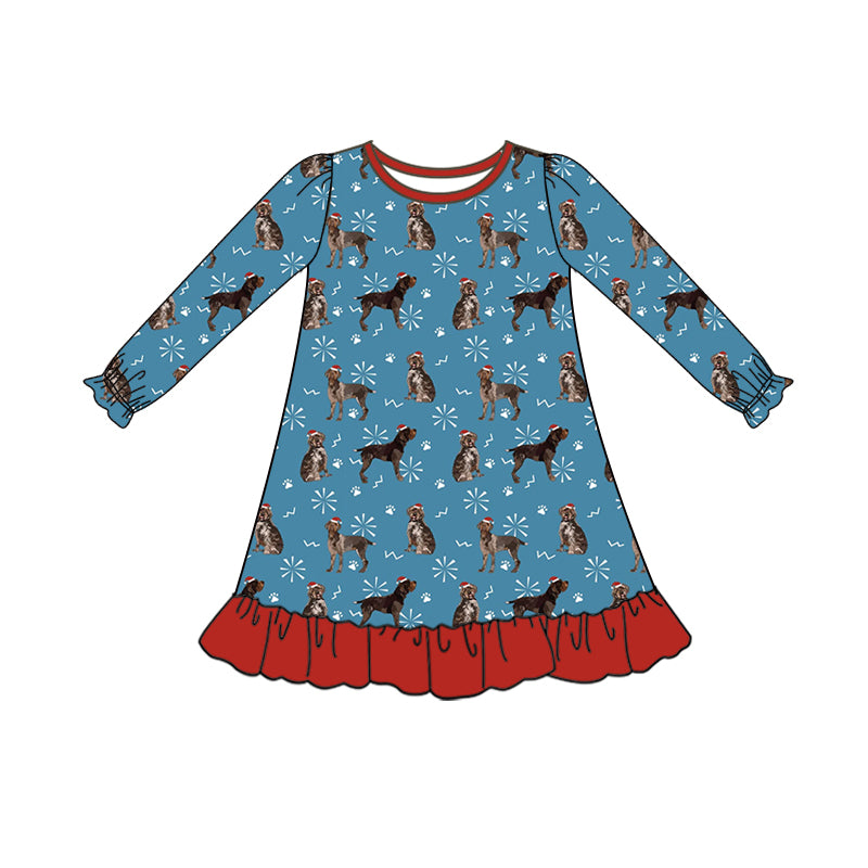 GLD0658 Baby Girls Christmas Dog Long Sleeve Dress Pre-order