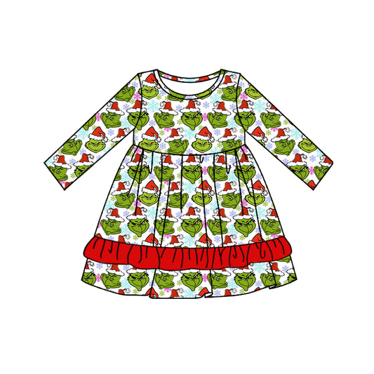 Baby Girls Christmas Green Face Long Sleeve Dress Pre-order