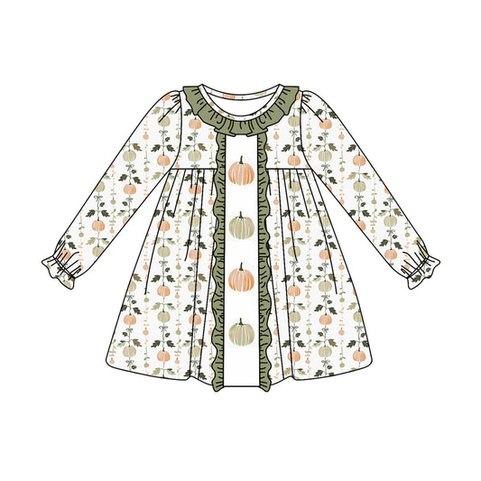 GLD0668 Baby Girls Pumpkin  Long Sleeve Dress Preorder