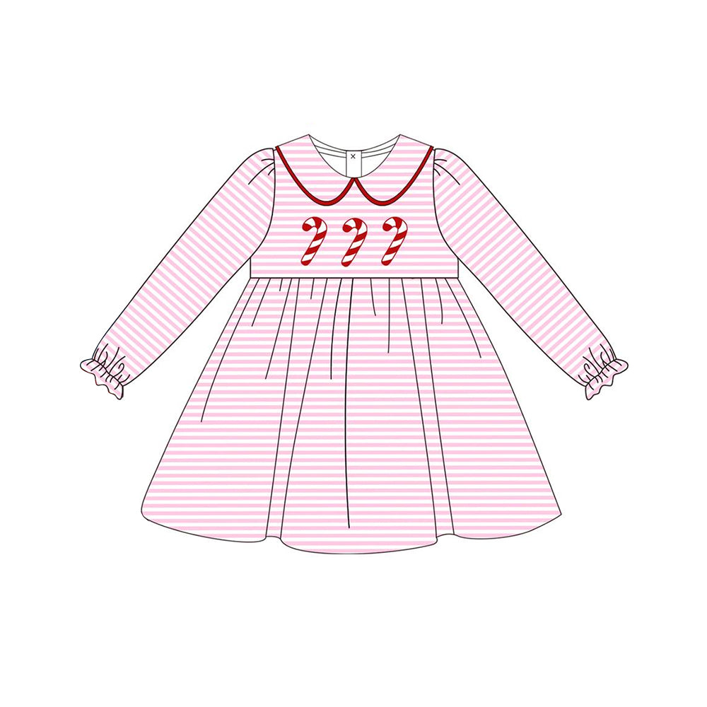 GLD0699 Baby Girls Candy Cane Pink Striped Dress Pre-order