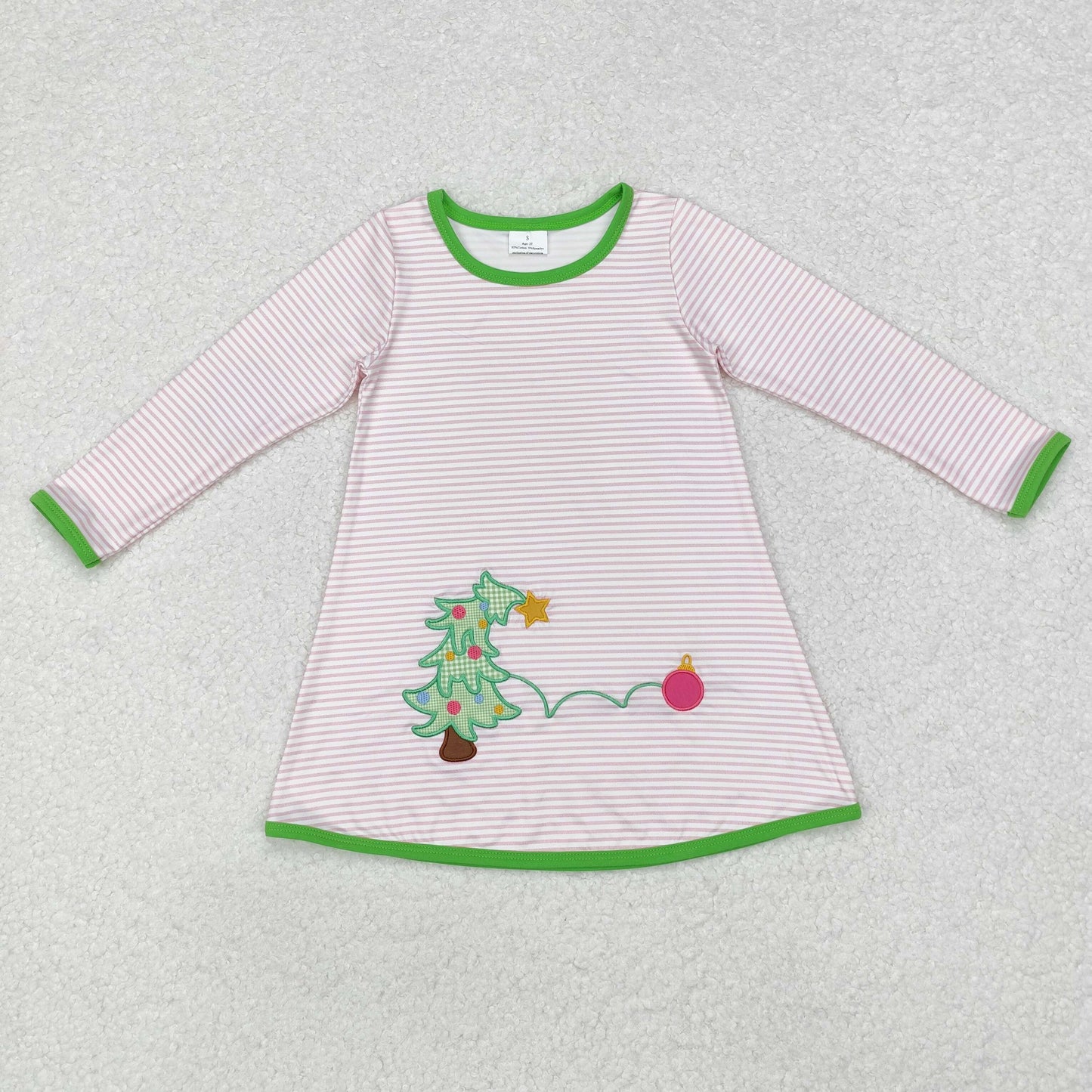 Baby Sibling Christmas Tree Pink Striped Girls Dress and Boys Top