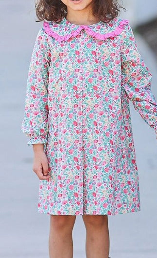 GLD0712 Baby Girls Pink Flower Long Sleeve Dress Pre-order