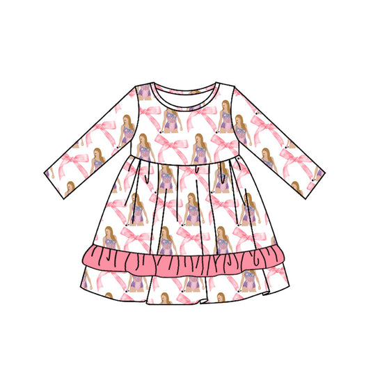 Baby Girls Singer Bow Pink Long Sleeve Dress Pre-roder