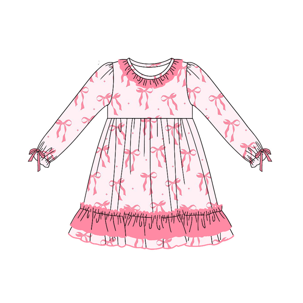 Baby Girls  Pink Bow Long Sleeve Dress Pre-order