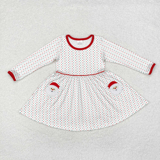 GLD0779 Baby Girls Christmas Santa Polka Dot Long Sleeve Dress