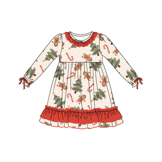 GLD0788 Baby Girls Christmas Gingerbread Long Sleeve Dress Pre-order