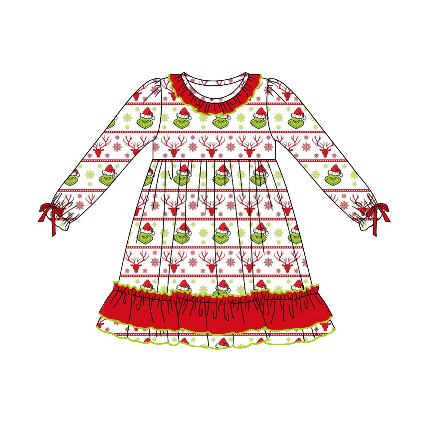 Baby Girls Christmas Green Face Long Sleeve Dress Pre-order