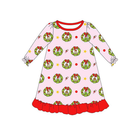 Baby Girls Christmas Green Face Long Sleeve Dress Pre-order