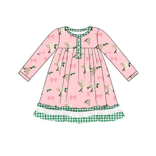 GLD0804 Baby Girls Mallard Bow Long Sleeve Dress Pre-order