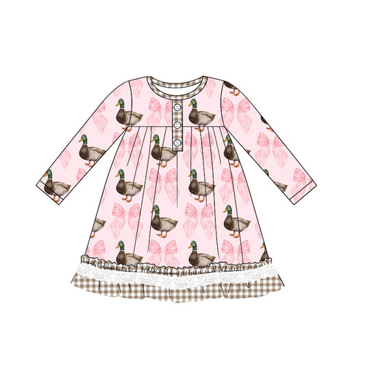 GLD0805 Baby Girls Mallard Bow Long Sleeve Pink Dress Pre-order