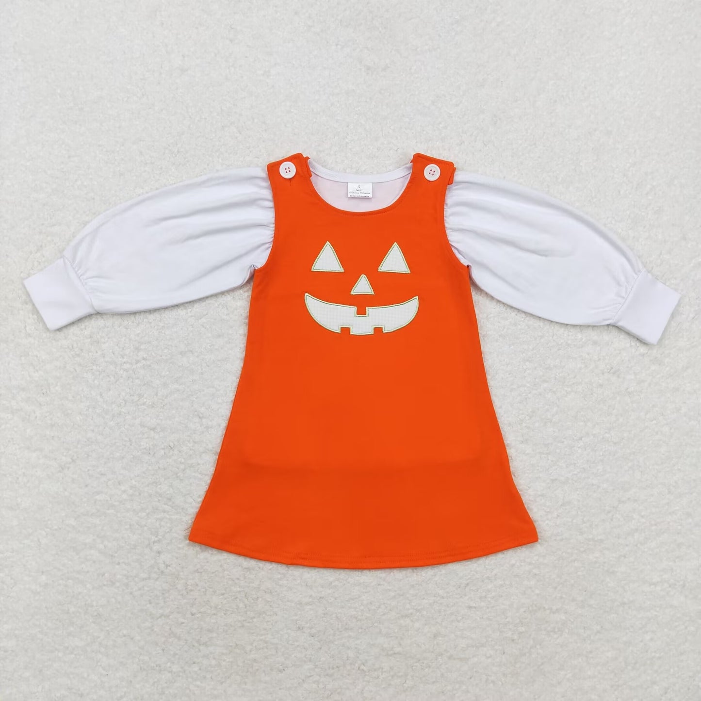 Baby Girls White Top and Orange Halloween Pumpkin Dress Set