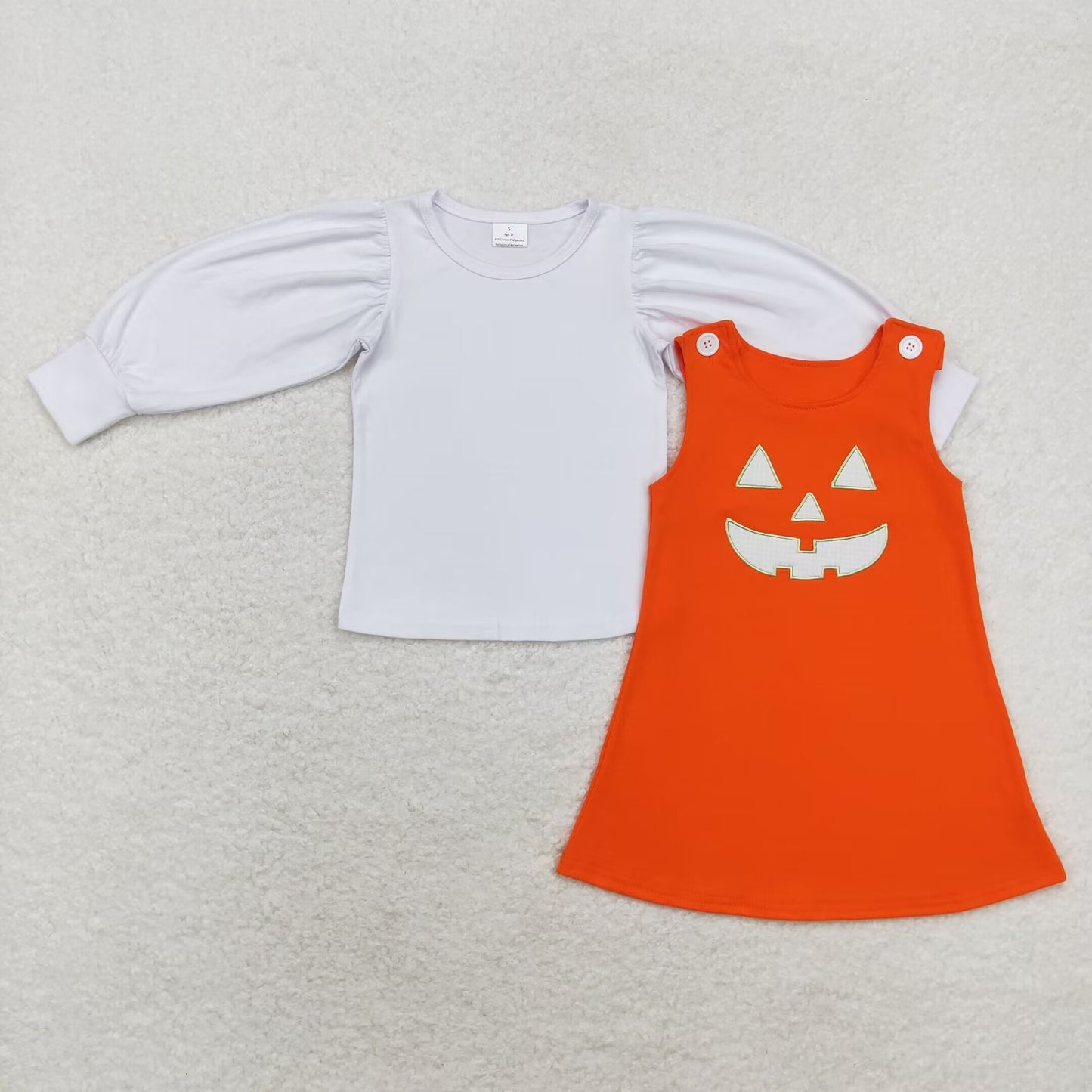 Baby Girls White Top and Orange Halloween Pumpkin Dress Set