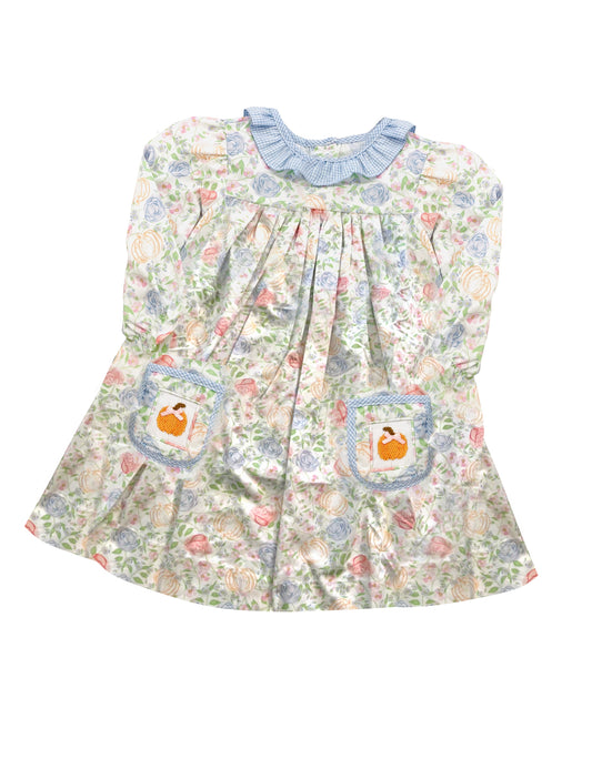 GLD0809 Baby Girls Flower Pumpkin Long Sleeve Dress Pre-order