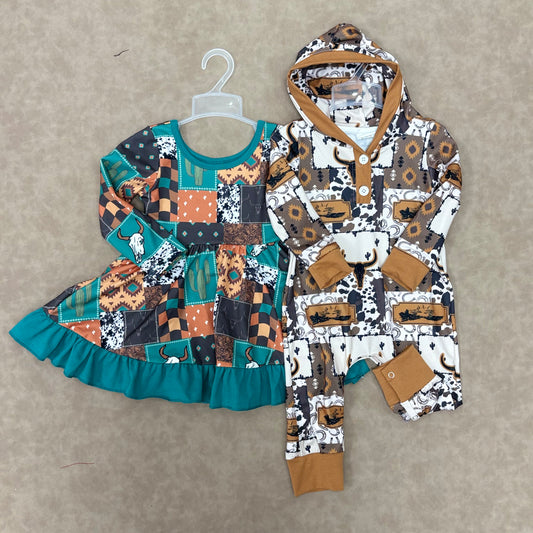 Sibling BabyGirls  Boys Western Drress and Romper
