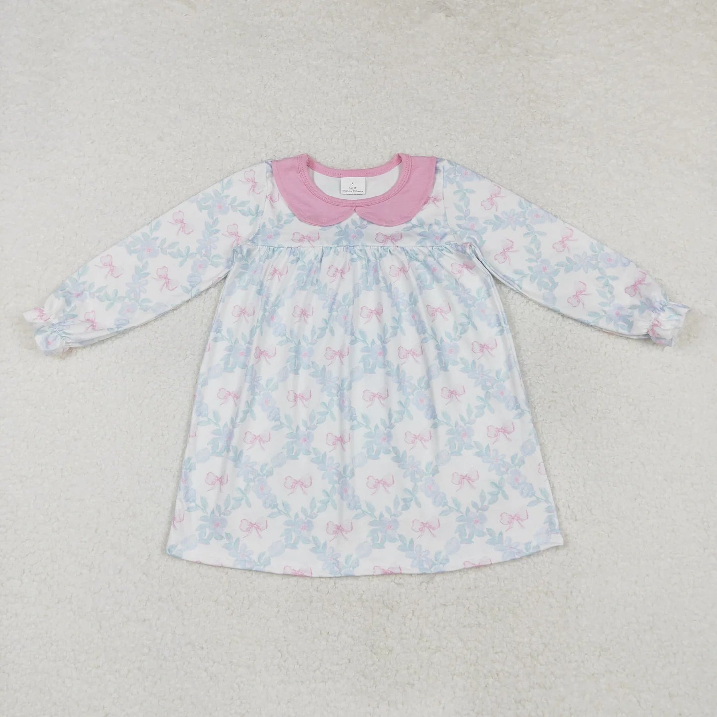 Sibling Baby Girls Floral Ruffle Collar Knee Length Dress