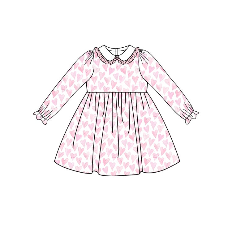 Toddler Baby Girls Pink Heart Long Sleeve Dress Pre-roder