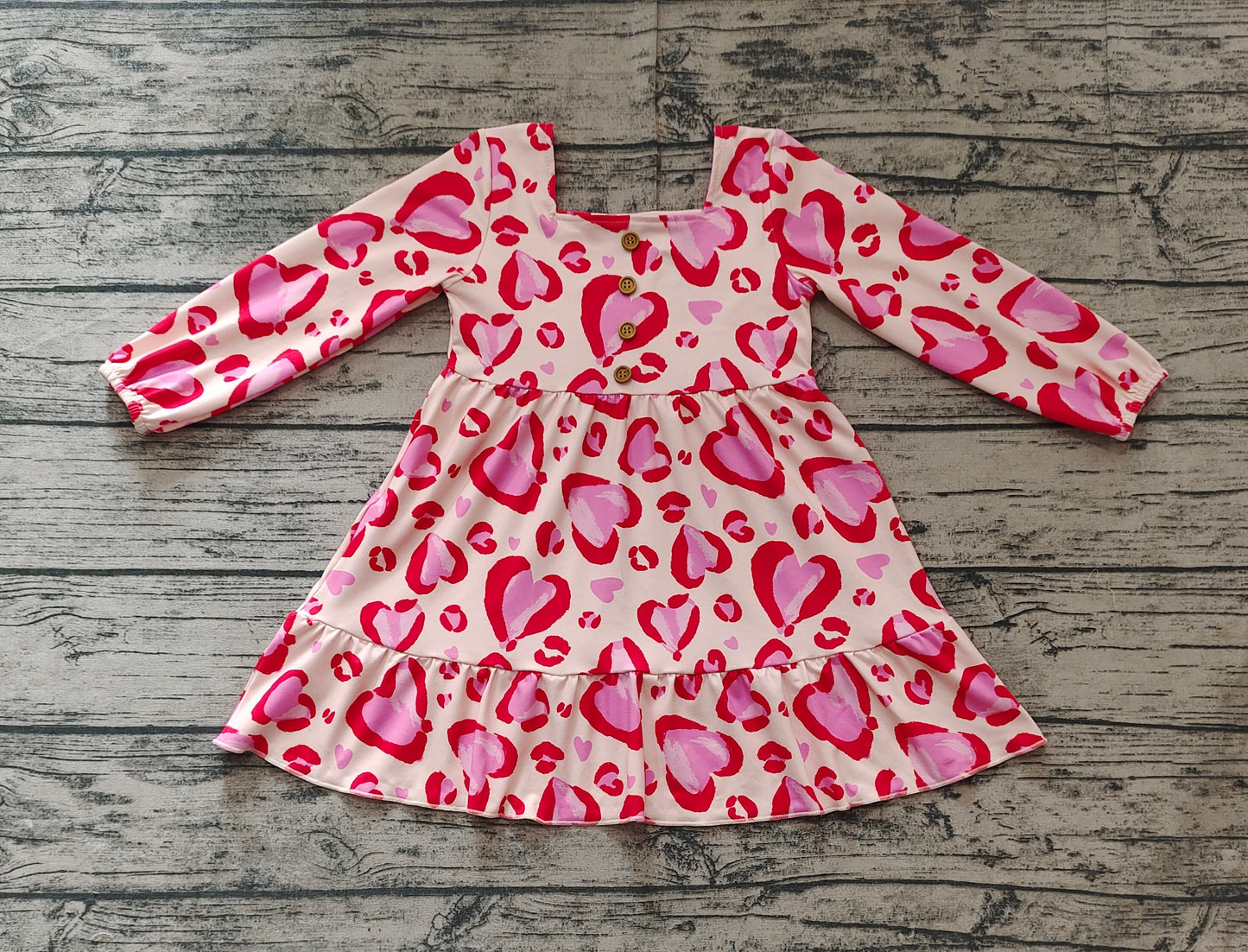 Toddler Baby Girls Pink Heart Long Sleeve Dress Pre-order