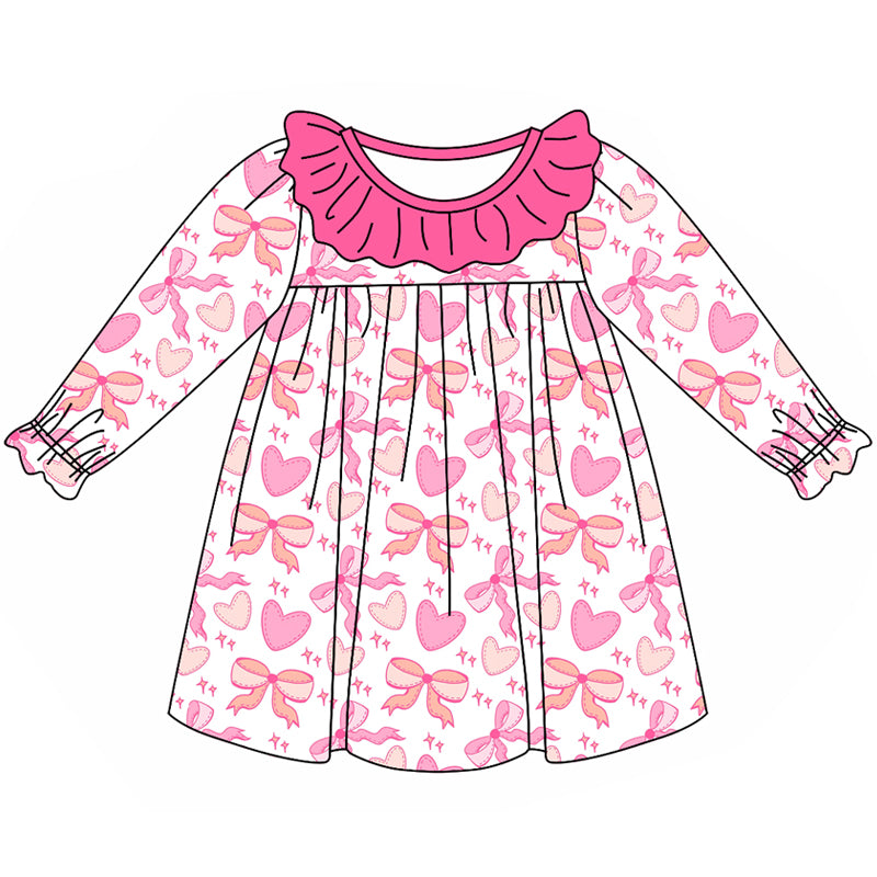 Toddler Baby Girls Pink Heart Bow Long Sleeve Dress Pre-order