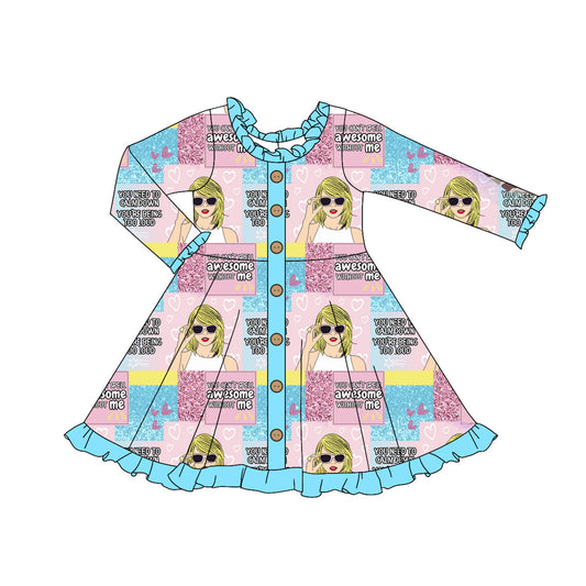 GLD0917 Baby Girls  Taylor Swift Singer Long Sleeve Dress Pre-order