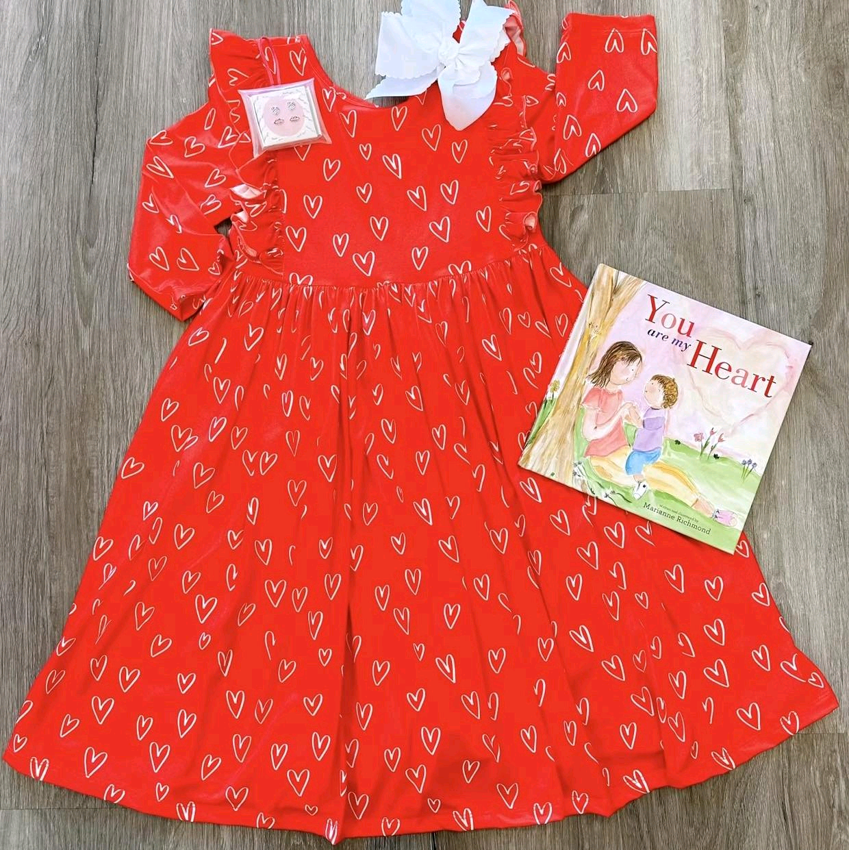 Toddler Girls Heart Red Long Sleeve Dress Preorder