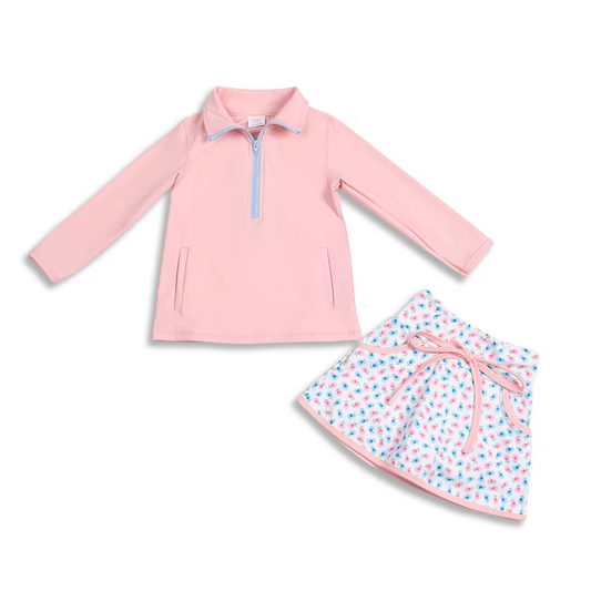 Toddler Girls  Pink Pullover Top Flower Skirt Set Preorder