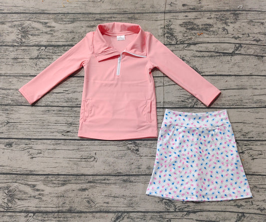 Baby Girls Pink Long Sleeves Zipper Pullover Floral Print Skirt Preorder