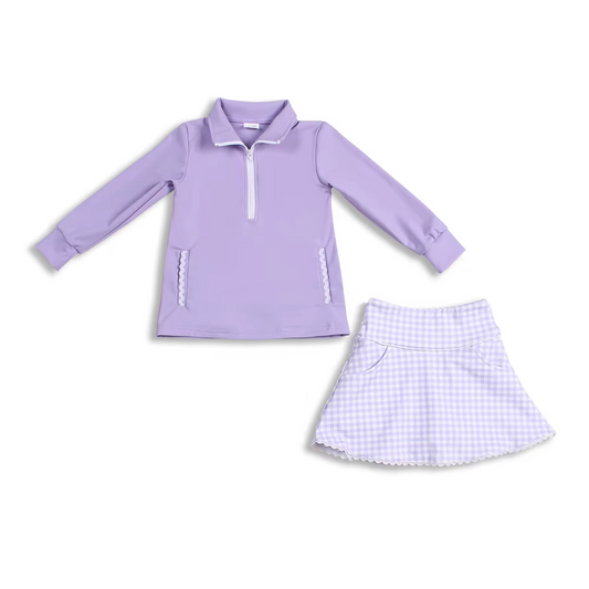 Toddler Girls  Purple Pullover Top Flower Skirt Set Preorder