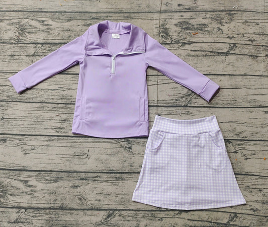 Baby Girls Lavender Long Sleeves Zipper Pullover Plaid Print Skirt Preorder