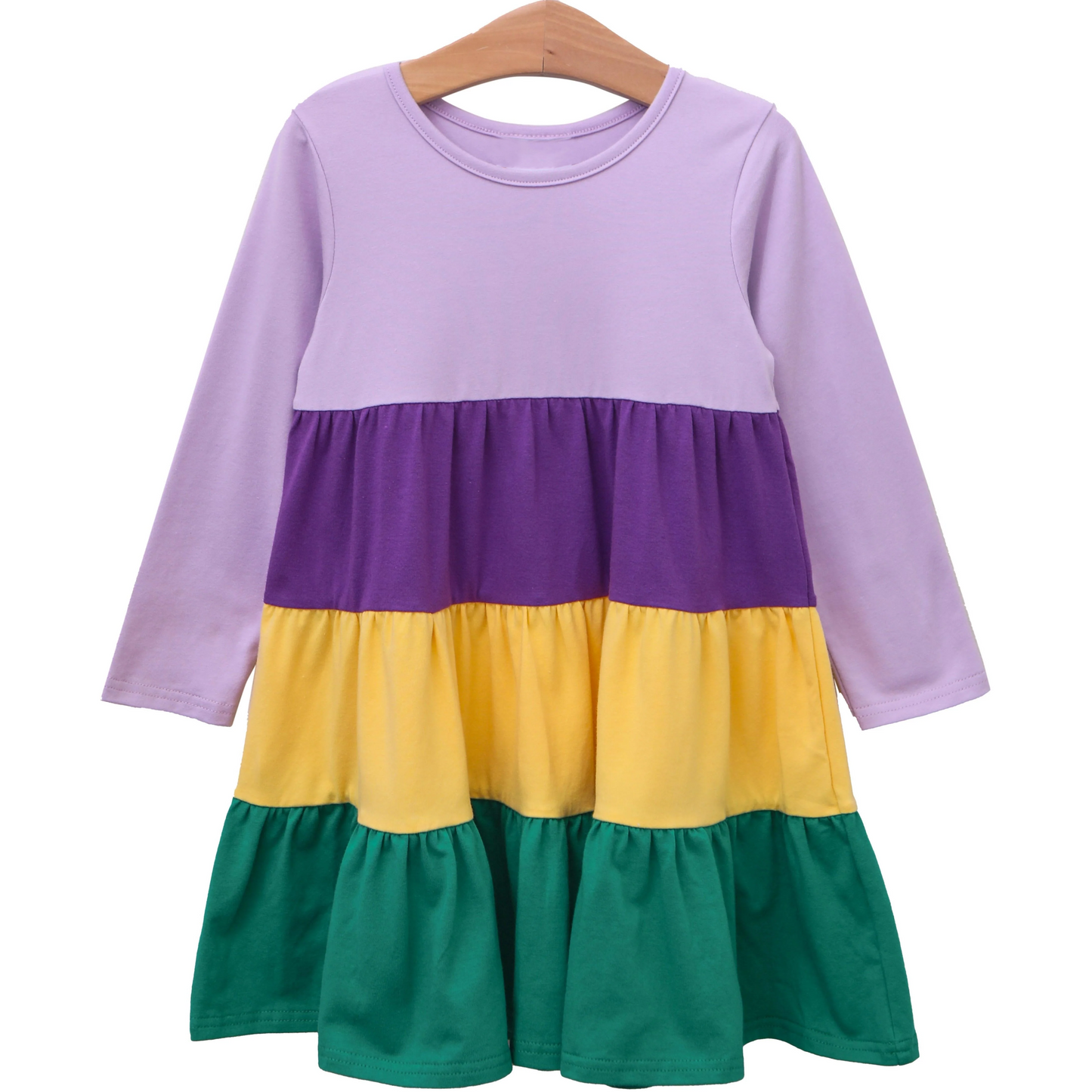 Baby Girls Long Sleeves Purple Yellow Green Tunic Mardi Gras Dress Preorder