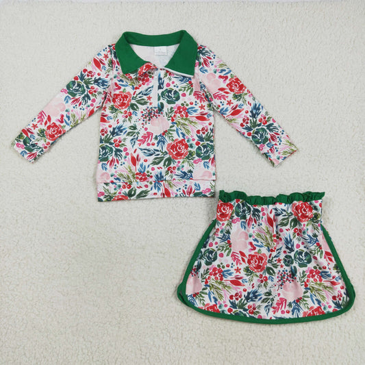 GLD1075 Kids Girls Floral Pullover Top With Short Outfit