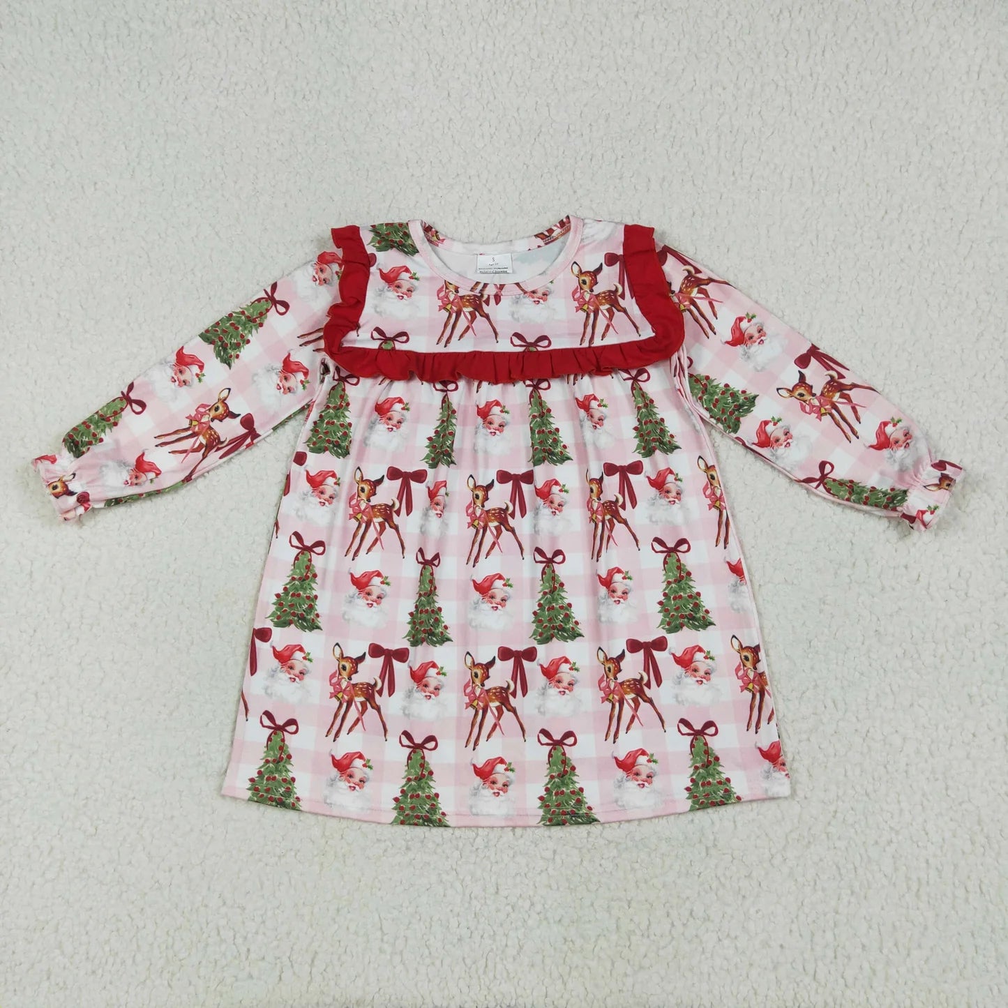 Sibling Baby Girls Chrismtas  Long Sleeve Santa Dress