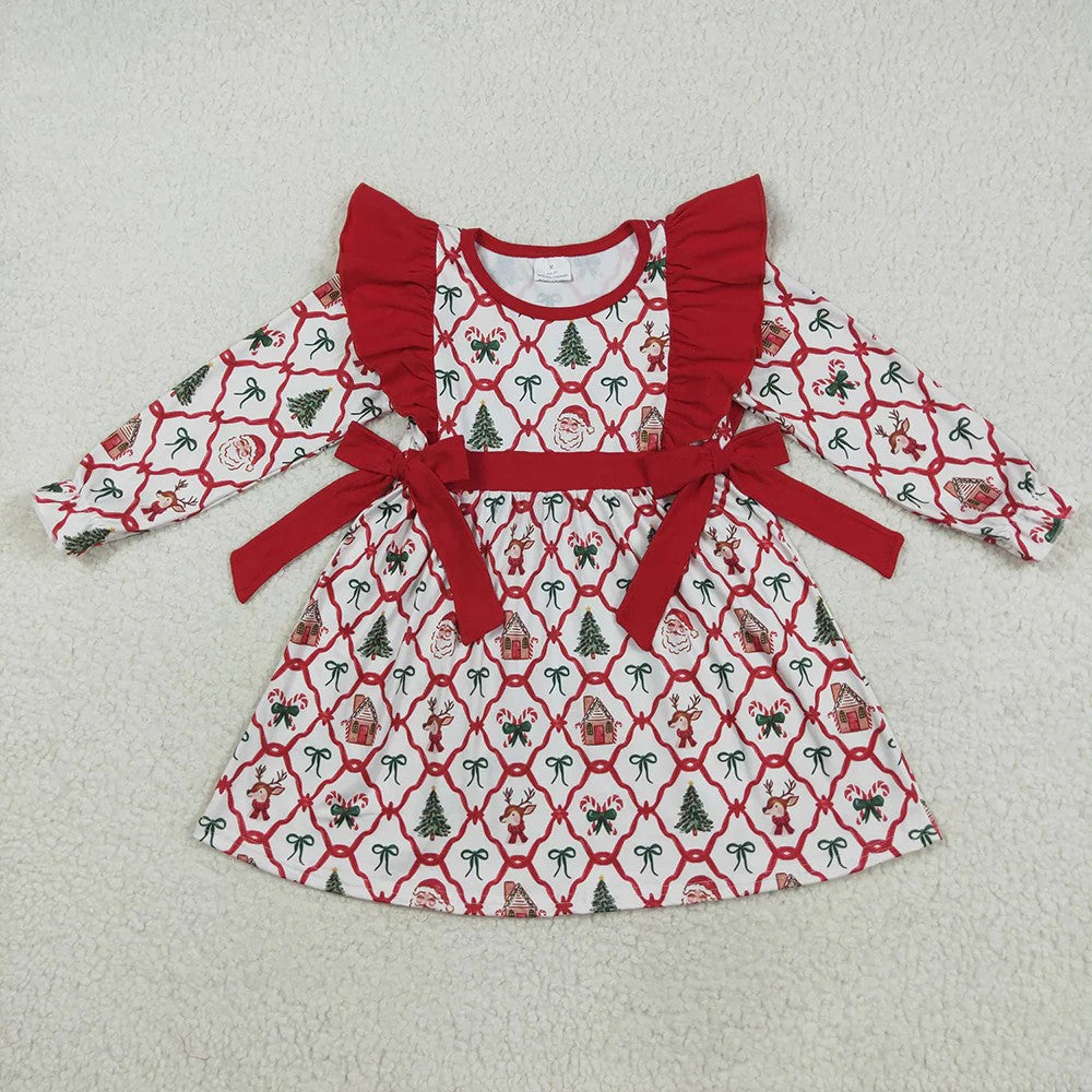 Sibling Baby Girls Christmas Tree Bos Santa Outfit/dress/romper