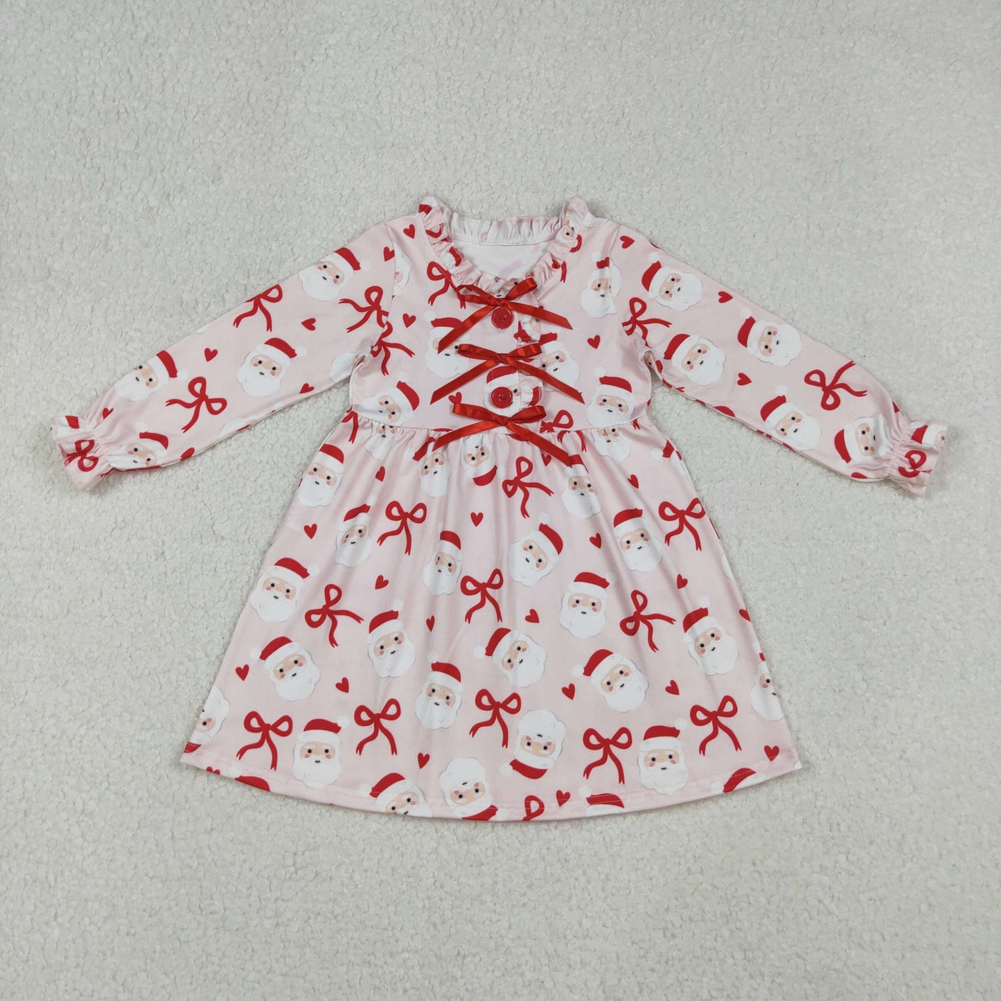 Kids GIrfls Christmas Santa Heart Long Sleeve Dress