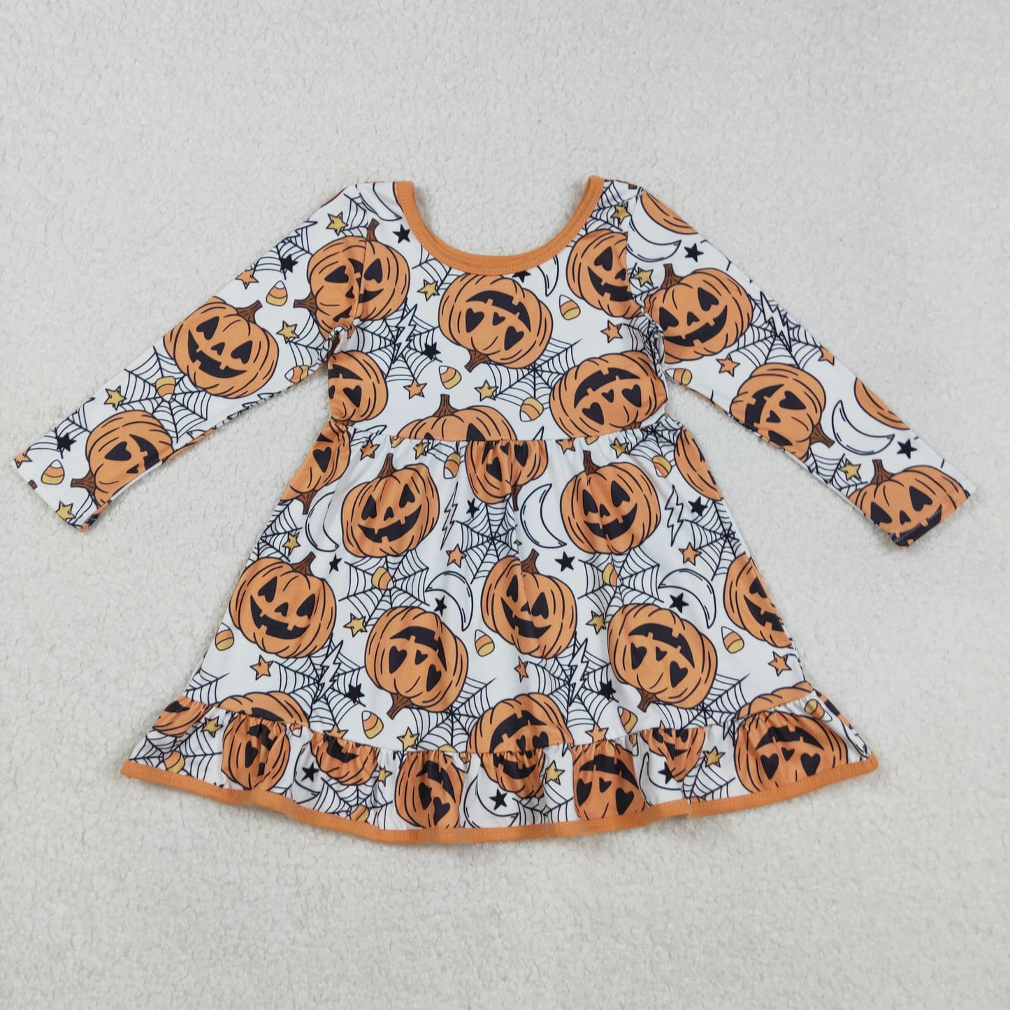 Sibling Baby Girls Halloween Pumpkin Dress and Romper