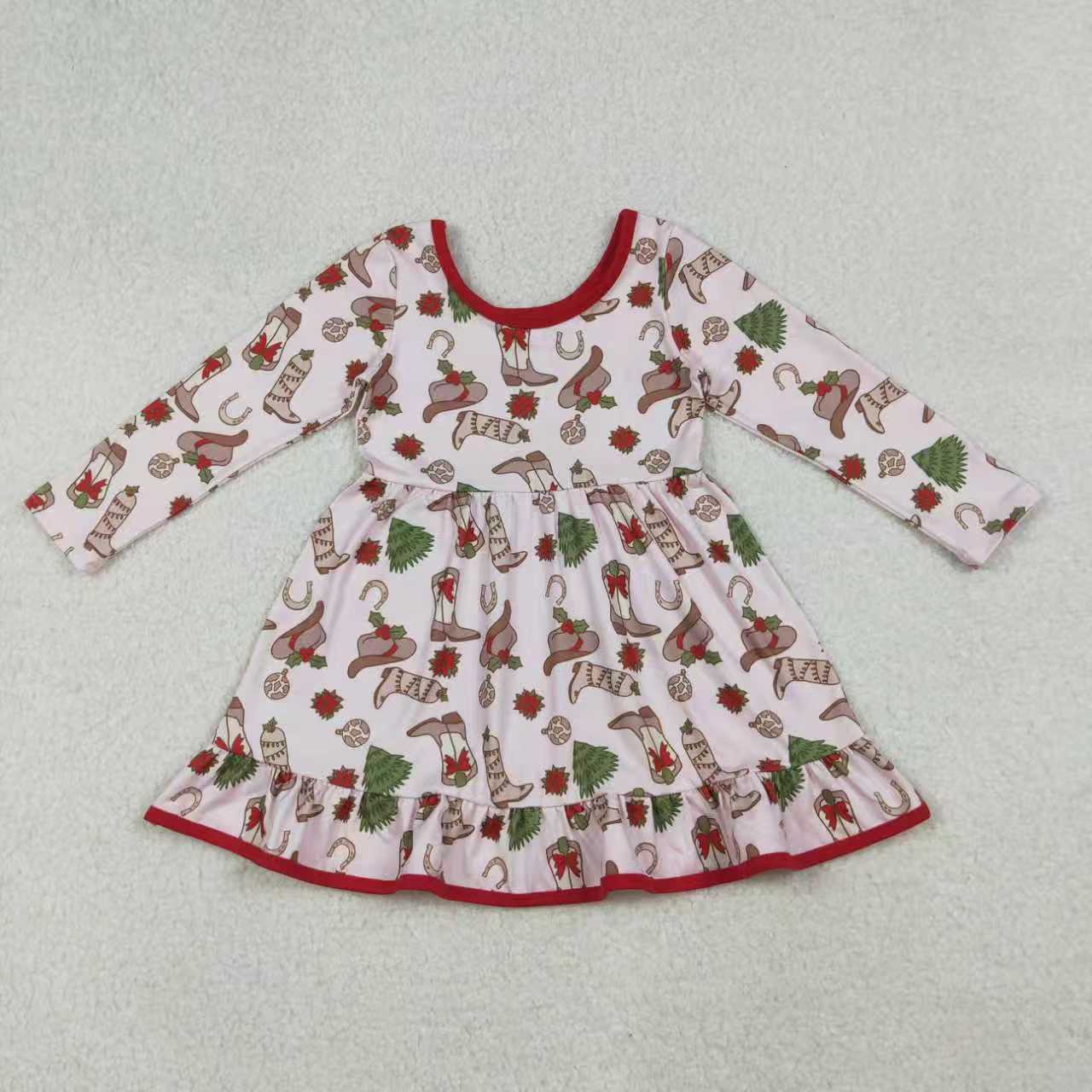 Kids Girls Sibling Christmas Western Boots Holly Dress/Pajama Set /Romper