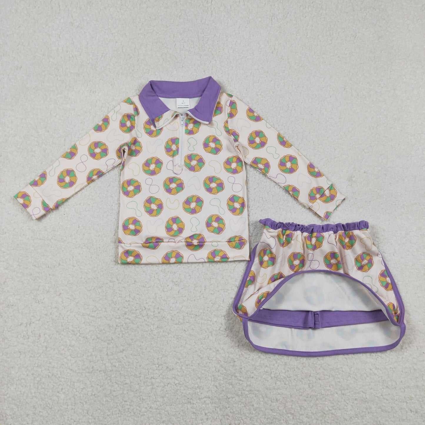 Sibling Baby Girls Mardi Gras Pullover Top With Skirt   Set