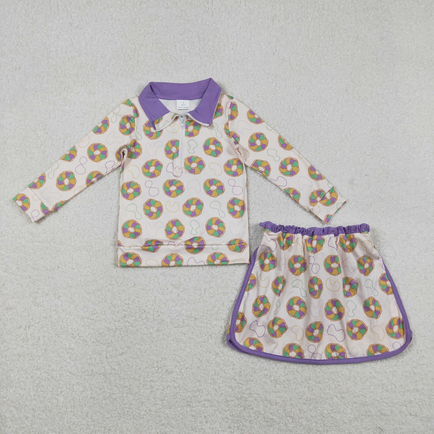 Sibling Baby Girls Mardi Gras Pullover Top With Skirt   Set