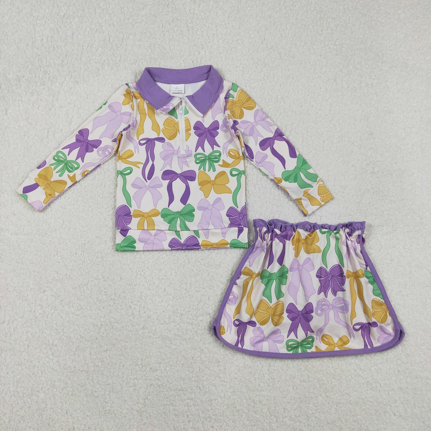 Sibling Baby Girls Mardi Gras Pullover Top With Skirt   Set
